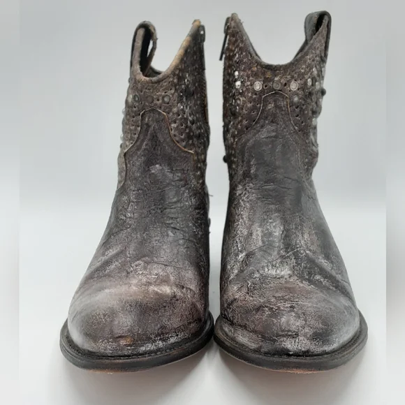 Frye Deborah Studded Metallic Leather Ankle Short Boots. - Picture 9 of 16